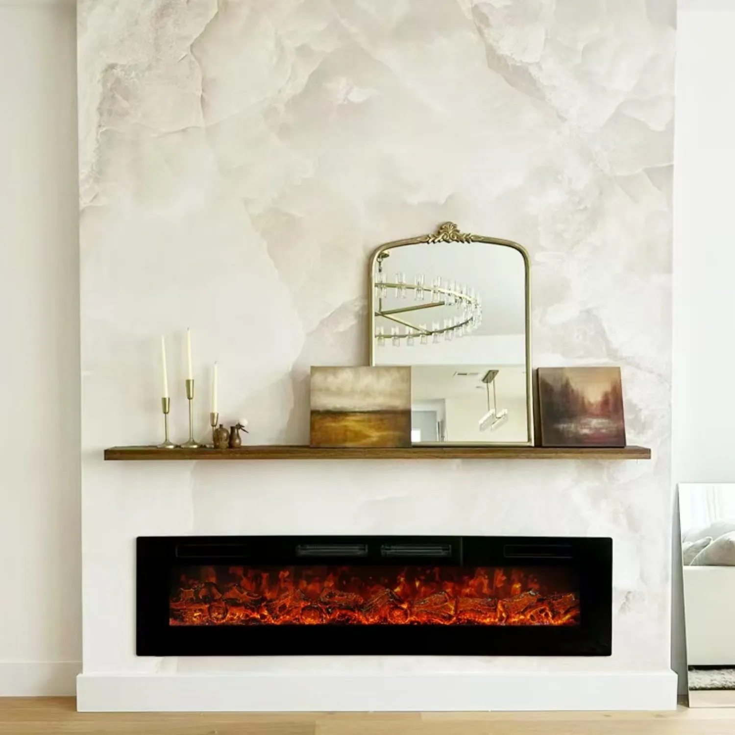 Smart Decorative Artificial Flame Electric Fireplace Customisable Modern TV Cabinet Wall Built-In Electric Fireplace Electric