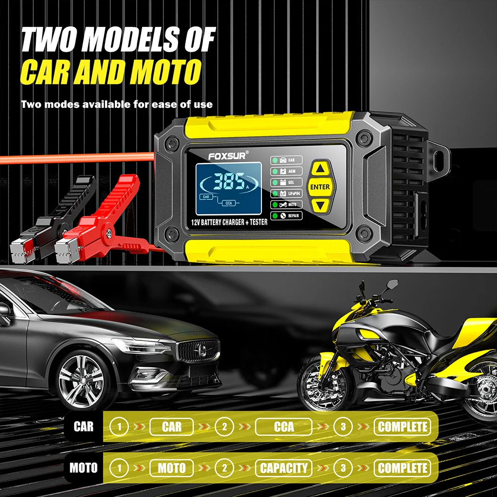 2 in 1 Smart Car Battery Charger System Tester Car Motorcycle Battery Analyzer For Lead Acid AGM GEL Lithium LiFePo4 Batteries - view 5