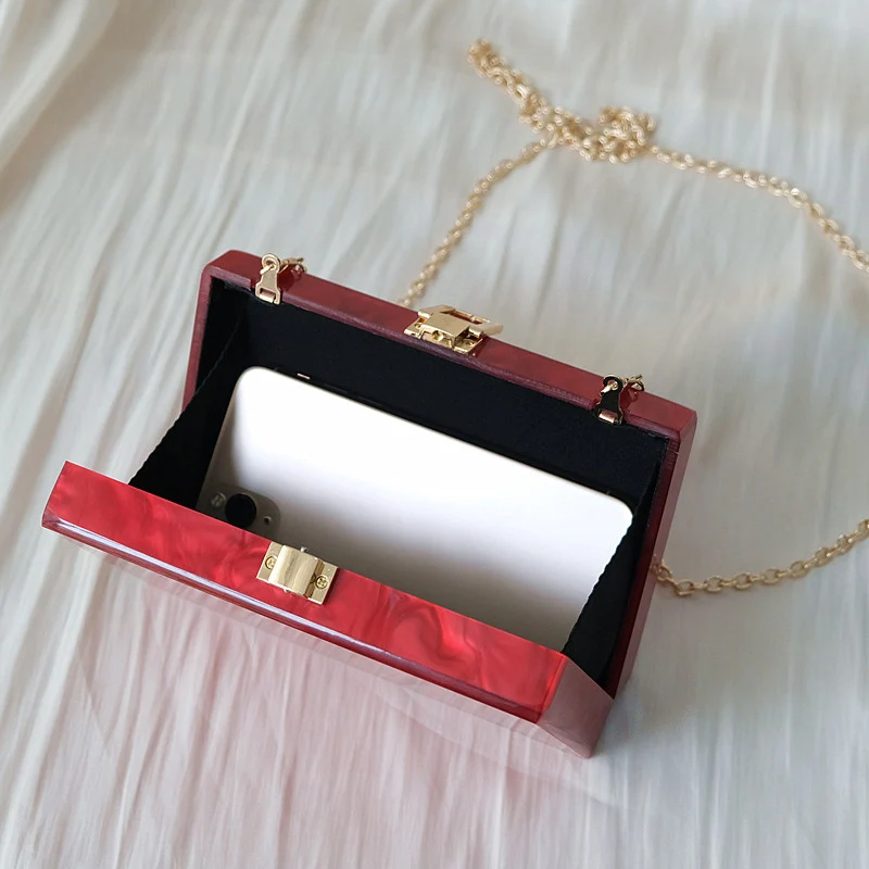 New Trendy Handbag Fashion Women Bags Red Solid Acrylic Luxury Party Evening Bag Woman Wedding Cute Vintage Box Clutch Purse