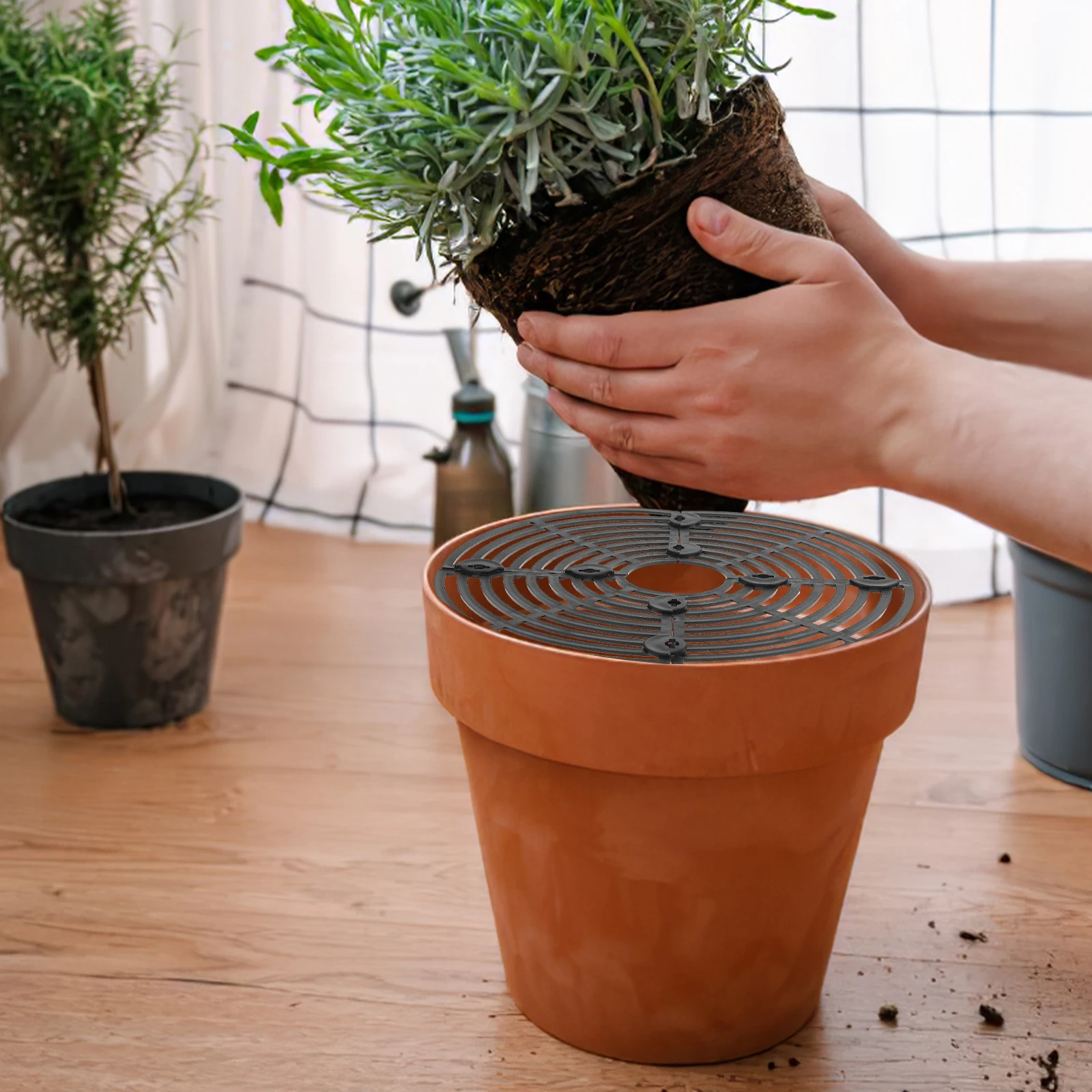 

2pcs Flower Pot Grid Cover Plastic Soil Protector For Garden Plant Pots Prevent Cat Dog Digging Durable Outdoor Indoor Use