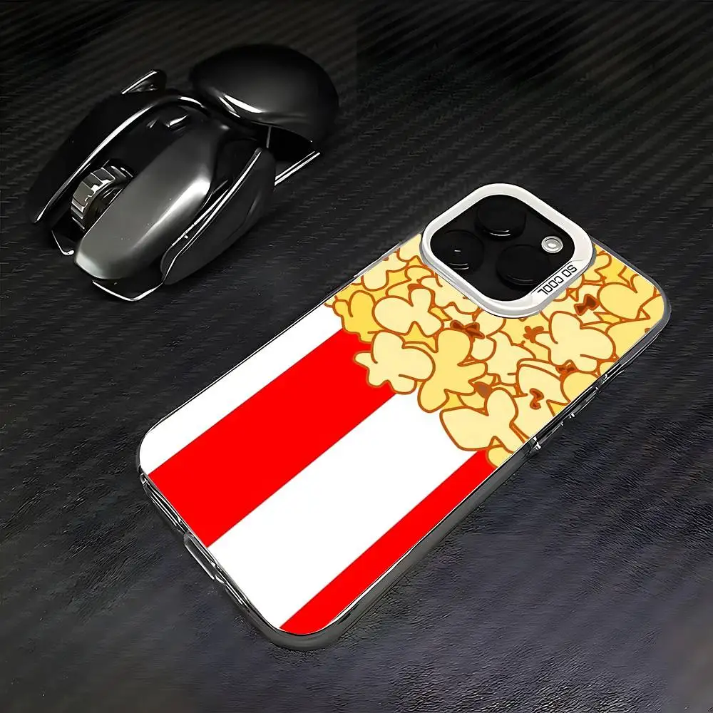 Funny Popcorn Cute Phone Case For iPhone 16 15 14 13 12 11 Pro Max White Purple Matte Laser Metallic Aurora Funda