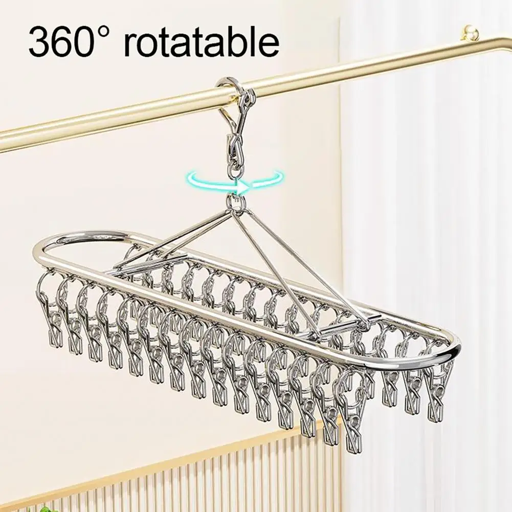 Stainless Steel Clothes Drying Rack with Strong Clips Rust-Proof Durable Hanger for Socks Underwear Laundry Organizer