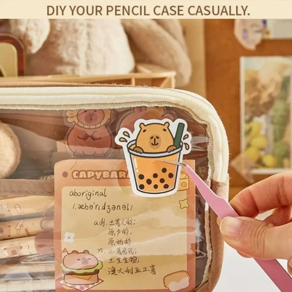 Creative Capybara Pen Case 5 Layers Large Capacity Capybara Pen Holder Transparent with Front Pocket Zipper Pencil Pouch