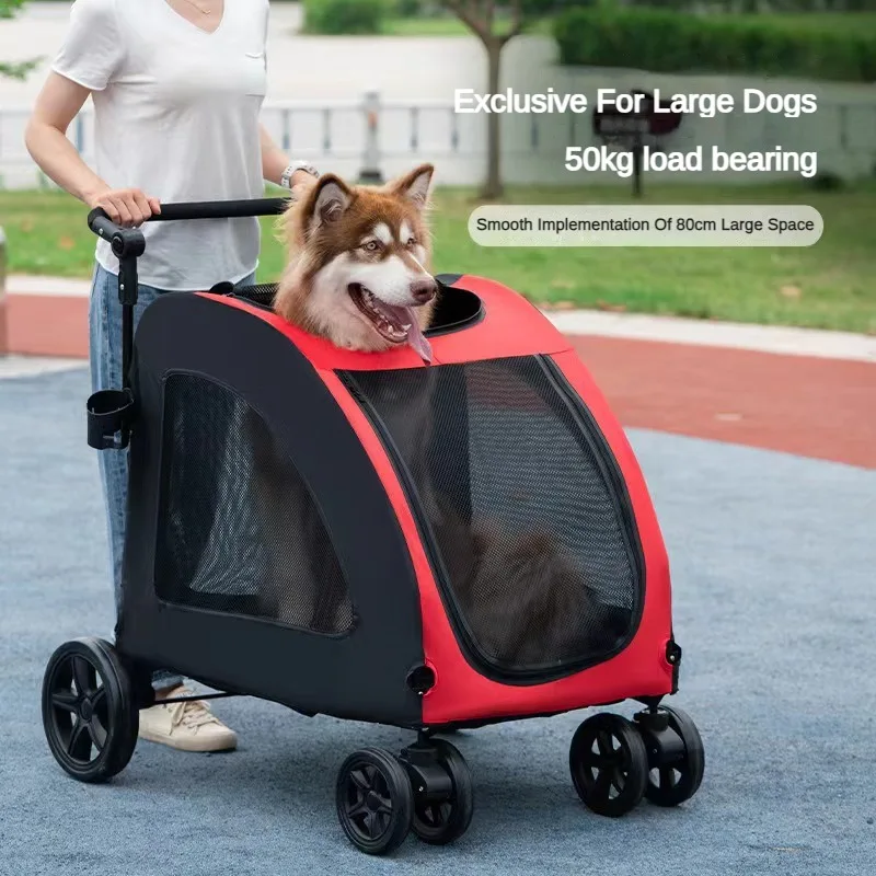 Großer Haustier-Kinderwagen, faltbar, atmungsaktiv, Netzstoff, 50 kg, Hunde- und Katzentransporter für große Hunde und Katzen im Freien, Reisen im Freien