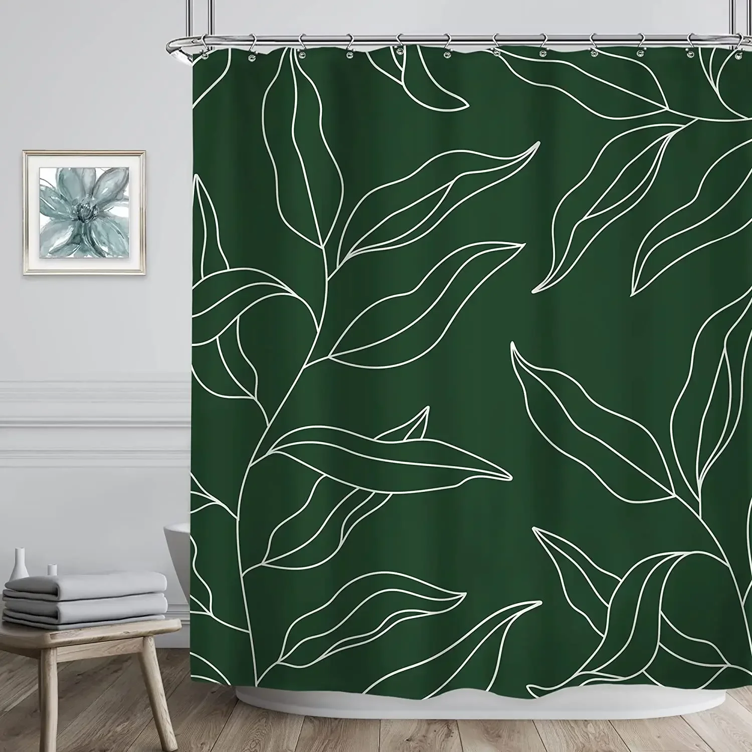 Abstract Women Face Shower Curtain Lady Body Flower Art Lines Boho Mid Century Modern Floral Green Leaves Bathroom Decor Fabric