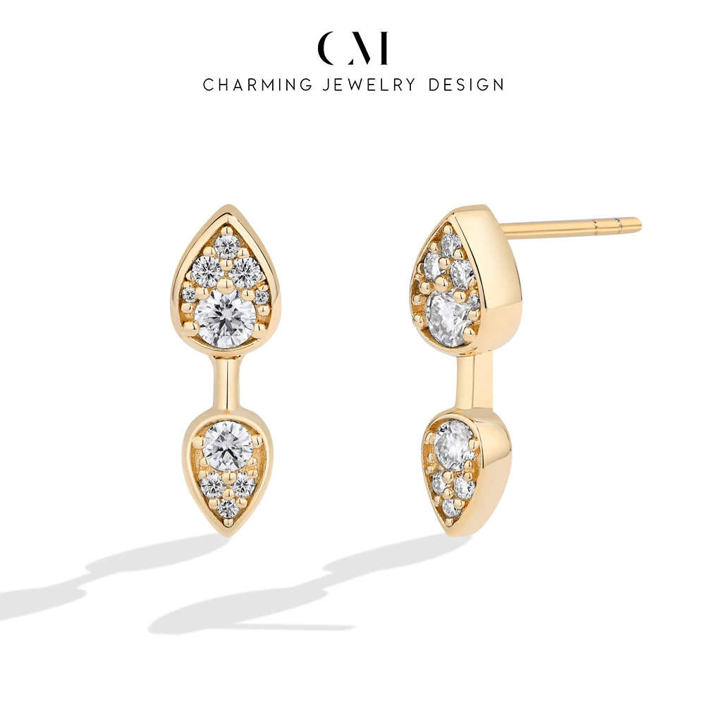 CHARMING Minimalist Style Full Moissanite Diamond Stud Earring Water Drop Shape 925 Sterling Silver For Women Fine Party Jewelry