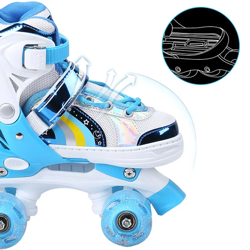 Scarpe da skate quad per bambini Pattini a doppia fila Bambini Pattinaggio all\'aperto Scarpe da ginnastica di dimensioni regolabili con 4 ruote