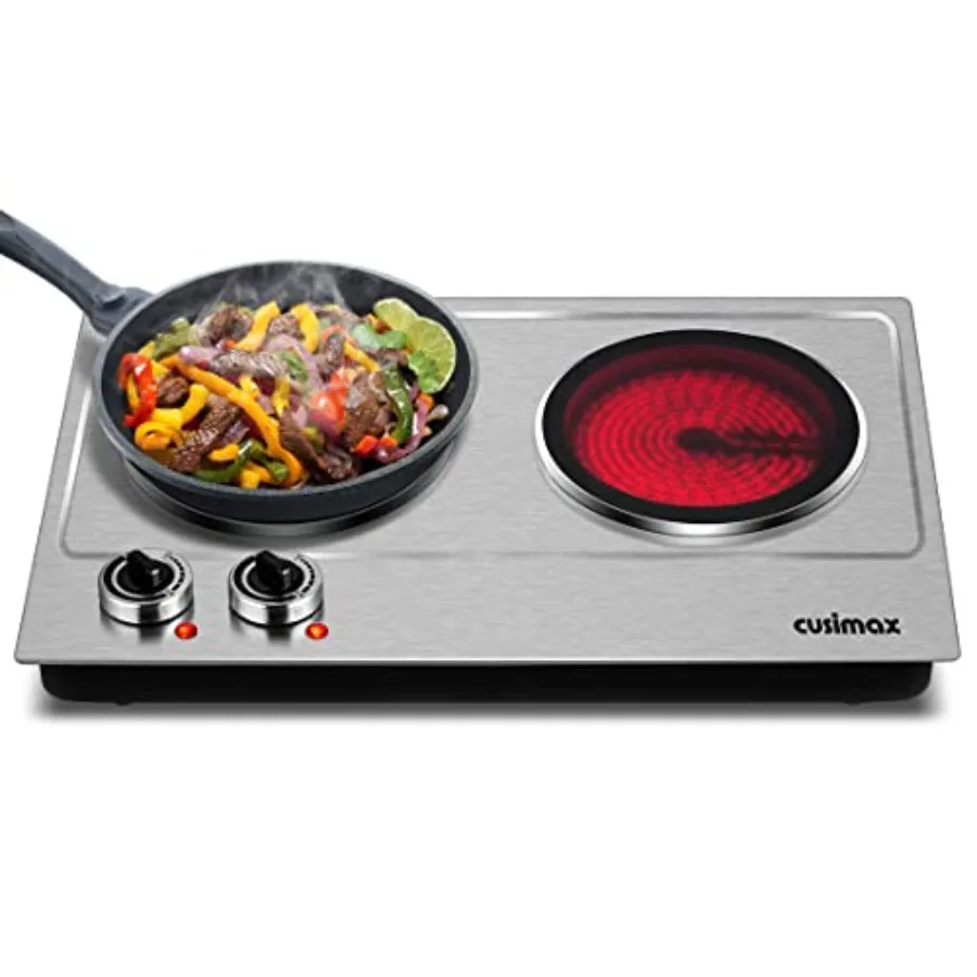 Double Burner 1800W Ceramic Electric Hot Plate for Cooking Dual Control Infrared Cooktop Portable Countertop Burner Glass Plate