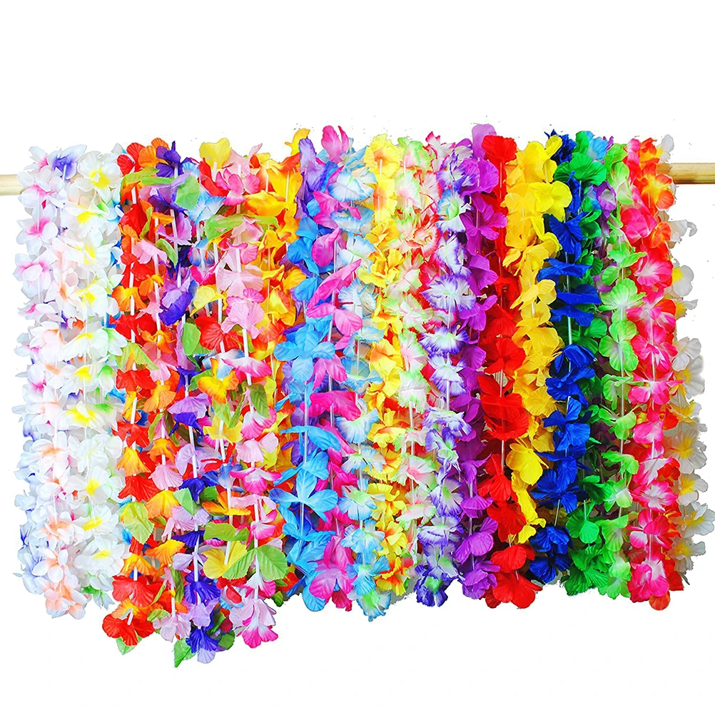 

48Pcs Flower Hawaiian Lei Banner Party Supplies Colorful Bunting Hairpins Tropical Theme Decorations Summer Accessories