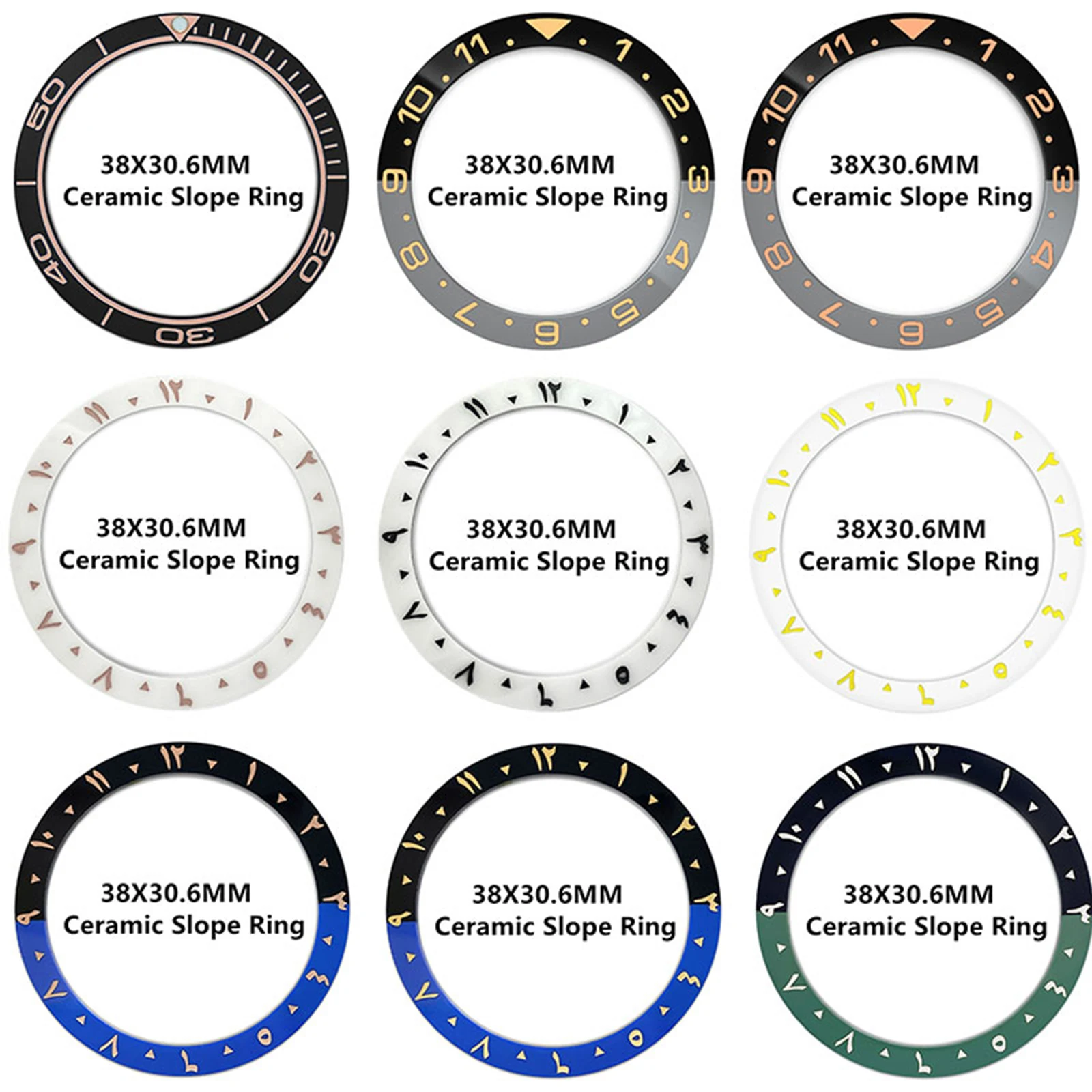 38 مللي متر إطار منحدر من السيراميك إدراج إطار الساعة إدراج حلقة