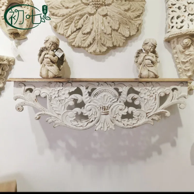American retro carved wall rack living room solid wood creative decorative rack wall rack homestay old wall baffle