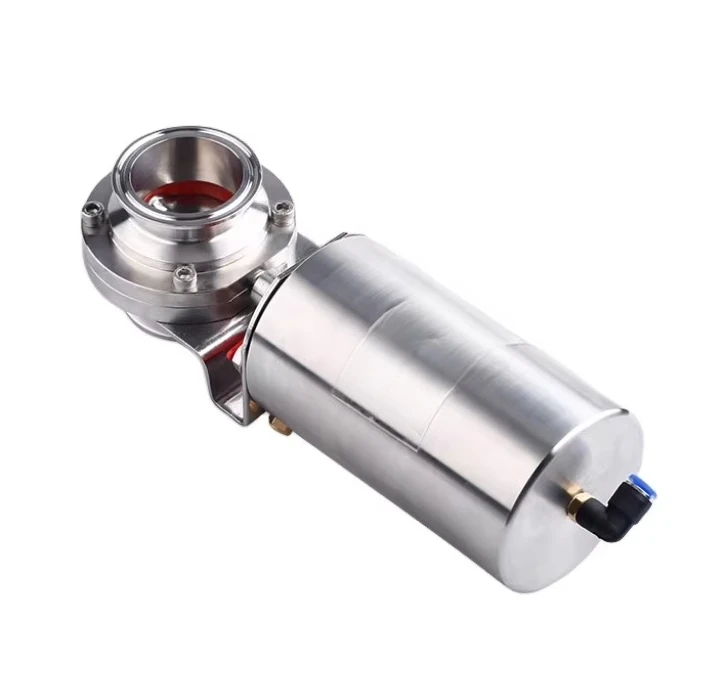 SS304 316L الغذاء الصف الصحية العمودي ثلاثي المشبك مسحوق هوائي المحرك فراشة صمام مع واحد التمثيل