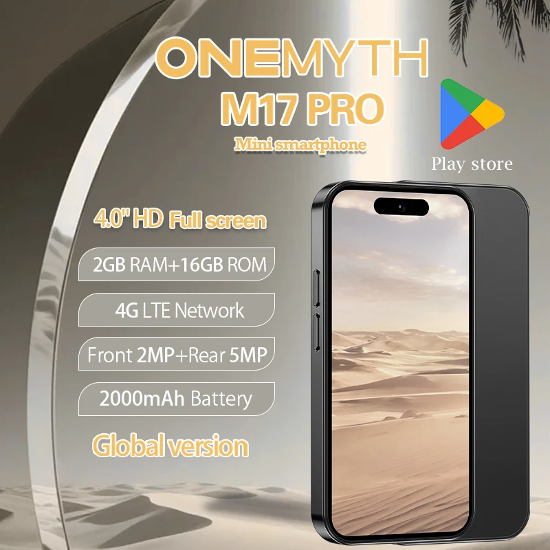 ONEMYTH M17 Pro Mini Smartphone 4.0-inch, 4G Dual SIM Dual Standby, 2000mAh Battery (2+16GB/3+64GB) Portable Backup