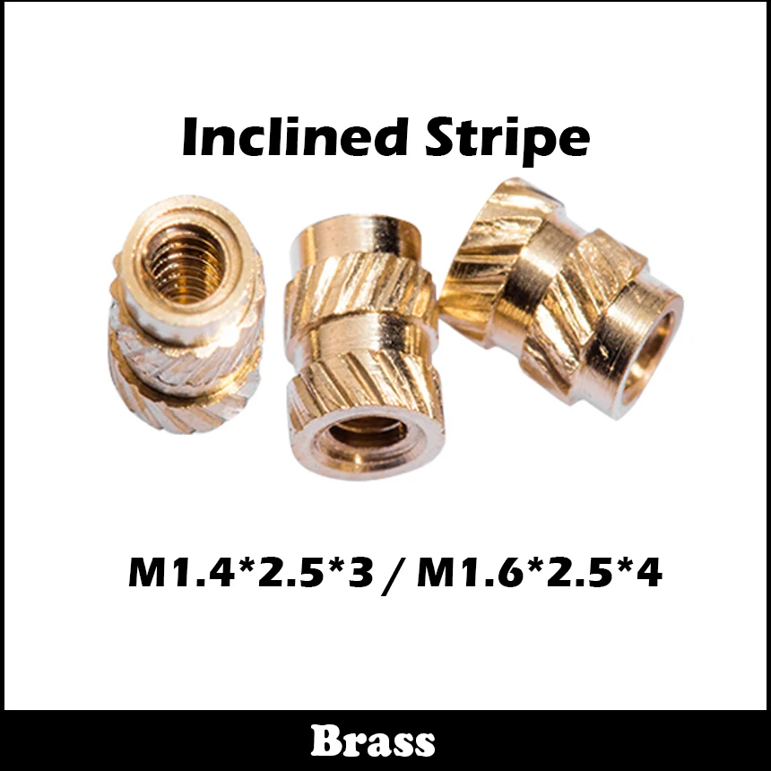 M1.4 M1.4*2.5*3 M1.4x2.5x3 M1.6*2.5*4 M1.6x2.5x4 Inclined Stripe Thread Injection Moulding Brass Insert Round Knurled Thumb Nut