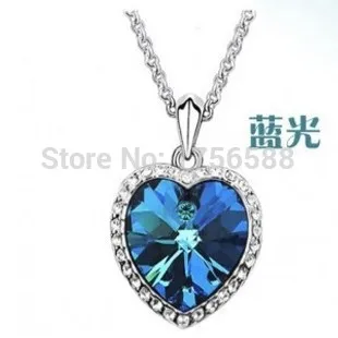 New Fashion Zircon Crystal Heart Of The Ocean Necklace Titanic Blue Heart Sweater Chain Pendant Jewelry