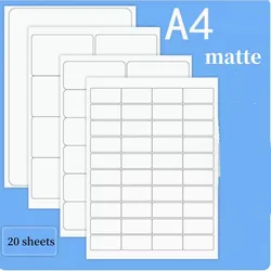 Matte Inkjet Printing Labels, Papel de impressão auto-adesivo, Corte em branco, Papel de suporte auto-adesivo, Tamanho múltiplo, A4, 20 folhas