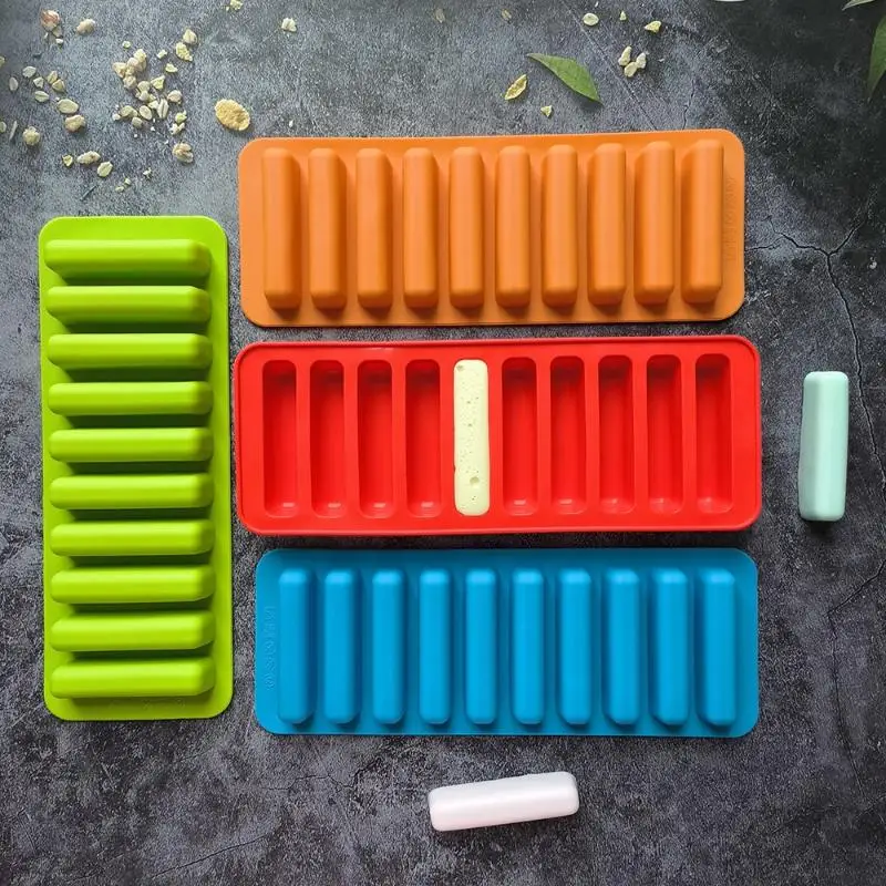 Silicone Long Strip Ice Cube Mold Non-Stick For Chocolate Jelly Biscuit DIY Baking Ice Cream Bar Tray Kitchen Tool 10 Grids view 2