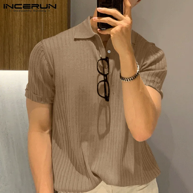 INCERUN Summer Men Shirt Striped Lapel Short Sleeve 2024 Casual Men Clothing Breathable Streetwear Fashion Leisure Camisas S-5XL