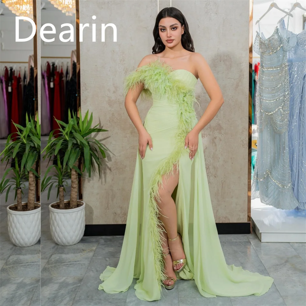 Customized Formal Gown Dearin Off-the-shoulder A-line Floor Length Skirts Vertically Bespoke Occasion Dresses Evening Saudi Arab