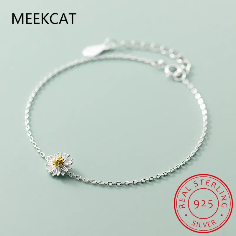 Pulsera de plata de ley 925 auténtica para mujer, brazalete con cadena de margaritas y flores, regalo de joyería para boda y Día de San Valentín, DB1193