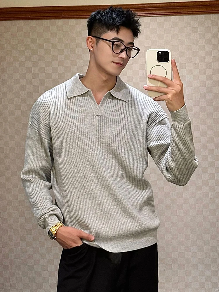 

Мужской осенний повседневный вязаный свитер свободного кроя с длинным рукавом и воротником-стойкой, комфортный, премиум-класса