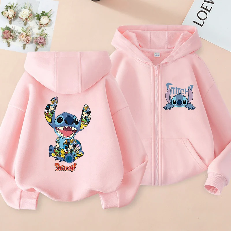 Y2k Sweatshirts Zip Up Stitch Hoodie Children Clothes Kid Girl Boy Lilo and Stitch Sweatshirt Zipper Hoody Baby Casual Top