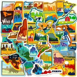 10/30/50PCS US States Cities Map Cartoon Sticker DIY Phone Laptop Luggage Skateboard Graffiti Decals Fun for Kid Gift