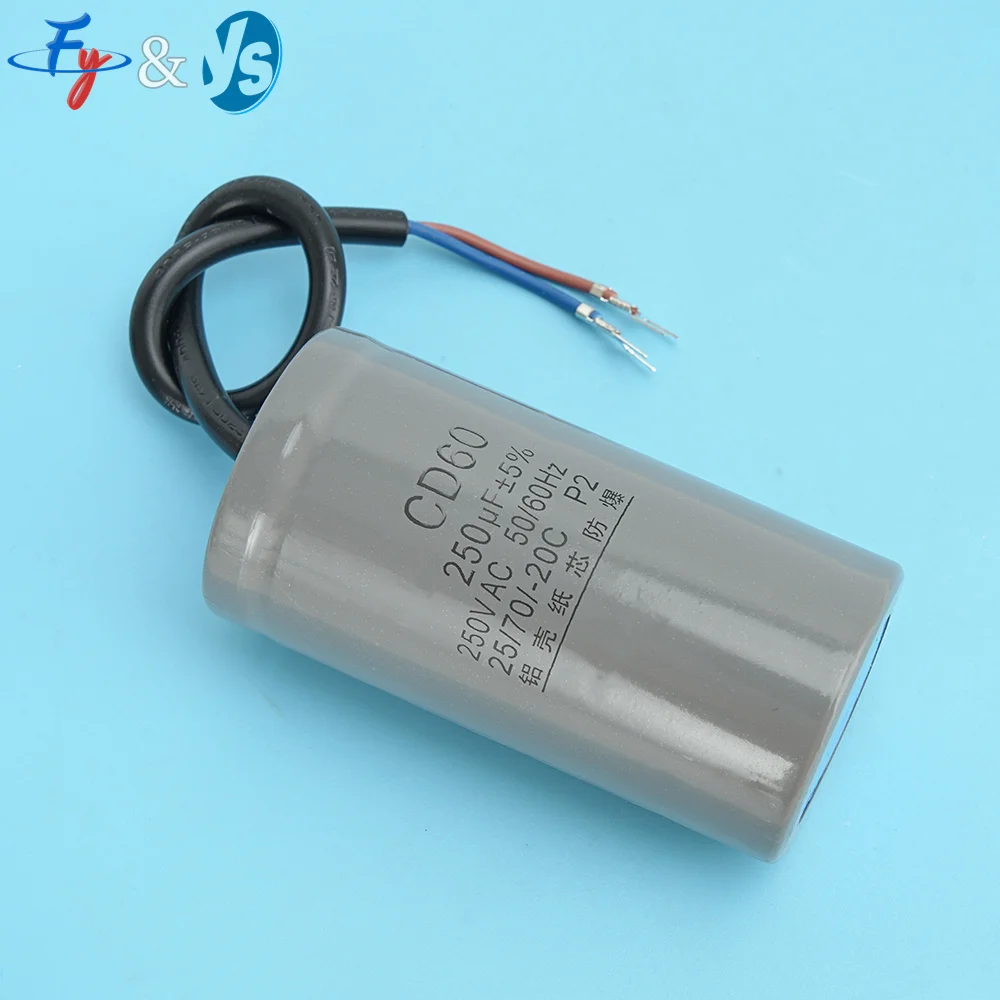 CD60 Motor Starting Capacitor 250VAC 250uF Wire Lead Start Capacitor For Air Compressor Pump Motor Repair Parts