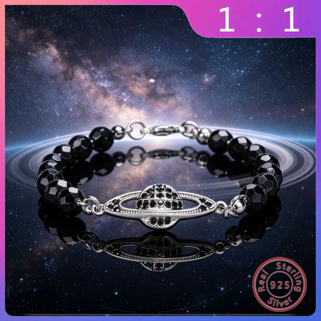 

Браслет из серебра S925 пробы с агатом «Королева Сатурн», высококачественный, роскошный, модный, элегантный, в стиле ретро, с изображением планеты Сатурн