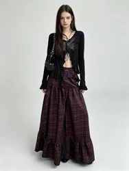 Jupe longue trapèze à carreaux pour femmes, Streetwear coréen Harajuku, Jupes trapèze, Vintage Y2k, Mode Emo, Vêtements Trash des années 2000, 2024