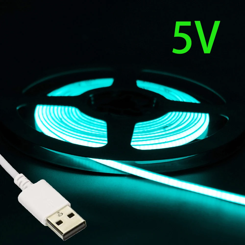 USB 5V COB LED-Streifenlichter 2,7 mm, sehr dünn, mehrfarbig, 480 LEDs, 1 m, 2 m, für Computer, Innenbereich, lineare Bandlichter, flexibel, praktisch