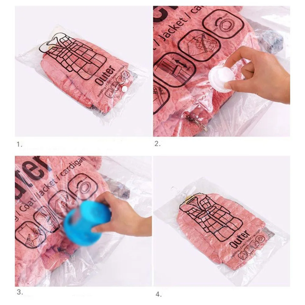 Hang Vacuum Bag for Hanging Clothes Foldable Transparent Border Compression Coat Shirt Storage Pouch Organizer Sealed Bag Home