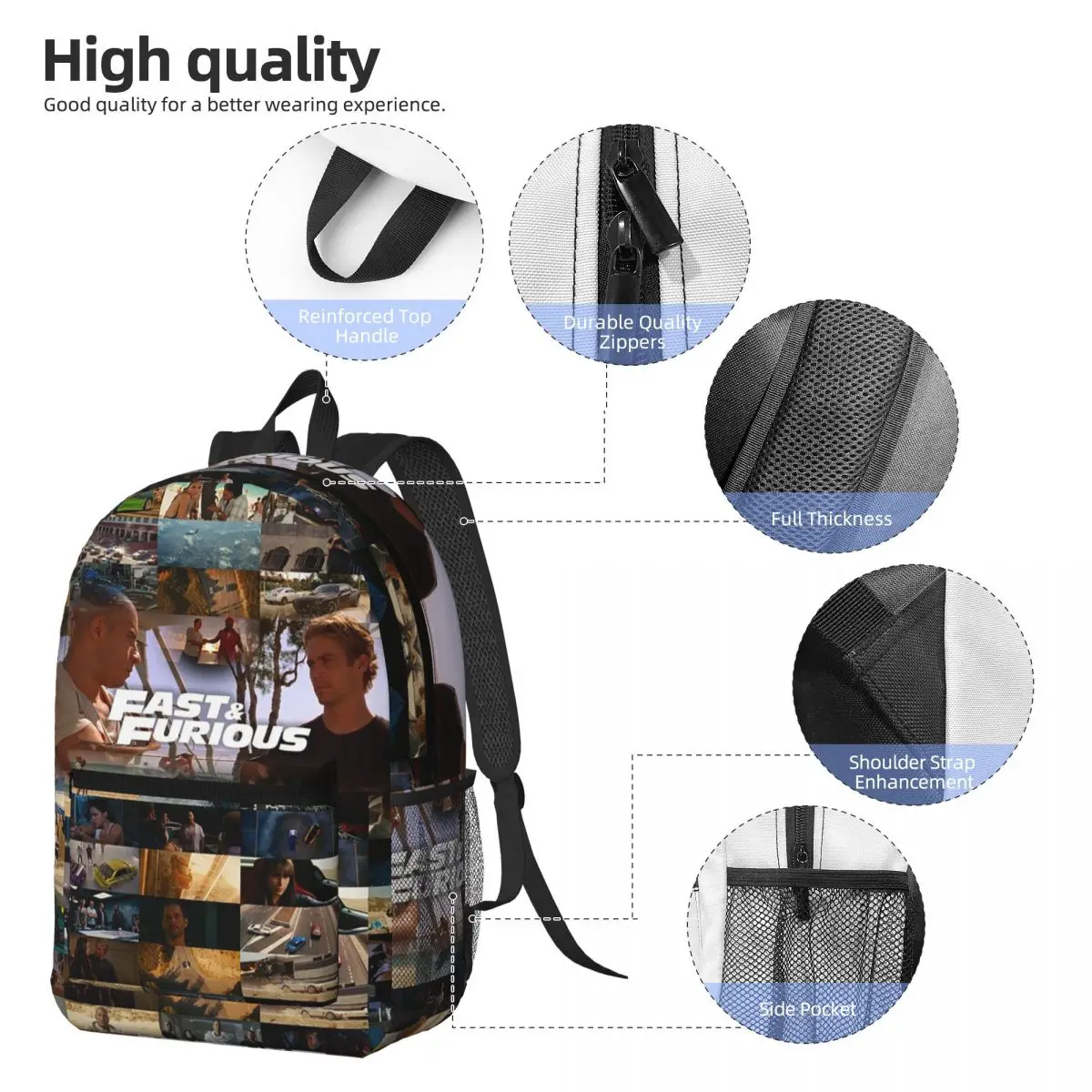Fast And Furious Is History Of Legend Paul Walker Vin Diesel Backpack Daypack BookBag School Bag Shoulder Bags for Men Women