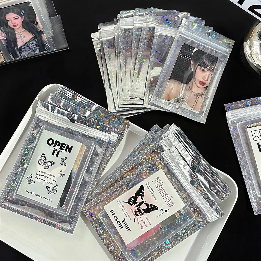 

Glittery Star Heart Laser 1Pcs Kpop Toploader Card Photocard Sleeves Idol Photo Cards Protective Storage Ziplock Package Bag