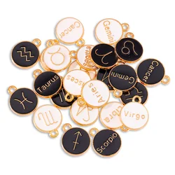 12Pcs Enamel Color Letter Pendant Leo Aries Cancer Constellation Alloy Charm for Couples Bracelet Earrings DIY Jewelry Ornament