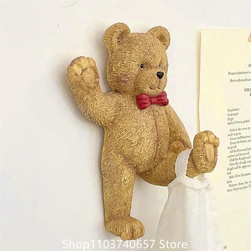 Cute Bear Resin Hook Wall Hanging  Retro Ins Style Blogger Bear Festival Gift Decorative Resin Ornament