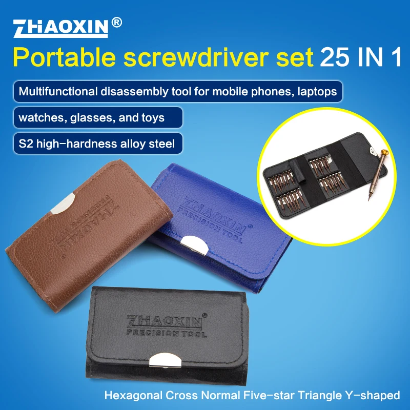 ZHAOXIN 25 In 1 Leather Case Screwdriver Combination Set Apple Mobile Phone Laptop Removal Repair and Disassembly Tools