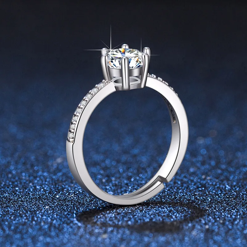 Moissanite Zircon Engagement Ring for Men/Women Classic Six-claw Couple Proposal Ring Open Adjustable Pair Ring Wedding Jewelry