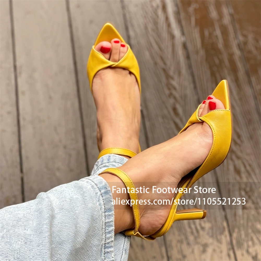 Purple Faux Leather Twist Knot Peep Toe Ankle Strap Stiletto Heeled Sandals Slingback Evening Party Casual Dress Shoes for Women