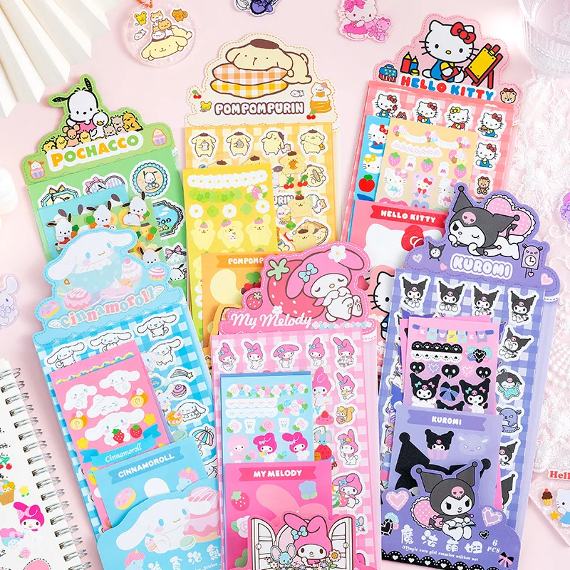 Kawaii Sanrio Hello Kitty Stickers Set Cinnamoroll Kuromi My Melody Pachacco For Phone Handbook diy Sticker Decals Gift Kids Toy