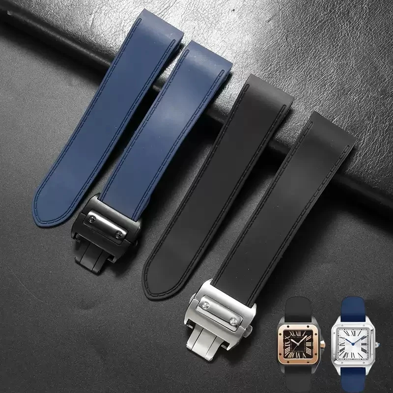 For Cartier Large Santos Sandoz Santos 100 silicone Watchband High quality Men‘s soft Rubber watch strap accessories 23mm 25mm