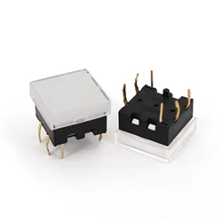 Honyone-Serie TS12, 13,4x13,4mm, cuadrado con LED, momentáneo SPST PCB, botón pulsador, Interruptor táctil de clic, 5 uds.