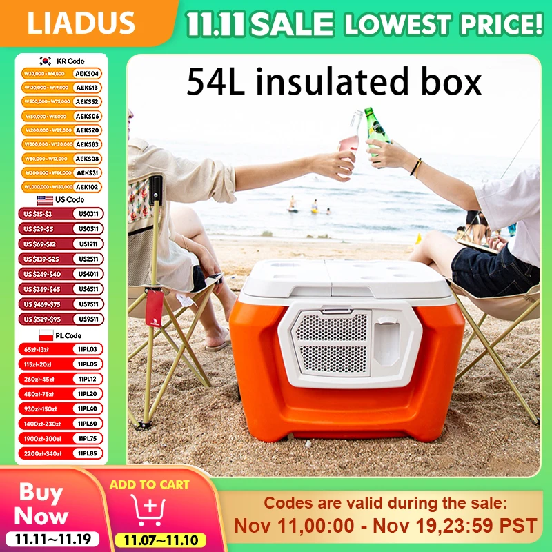 

54L Outdoor Picnic Cooler with Bluetooth Speaker, Juicer & Thermo Function Retractable Handle Multi-functional Travel Essential