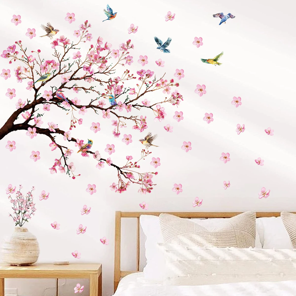 Watercolour Bird Flower Wall Stickers Living Room Decoration for Bedroom Wall Decals Kids Room Baby Nursery Home Decor Girl Gift