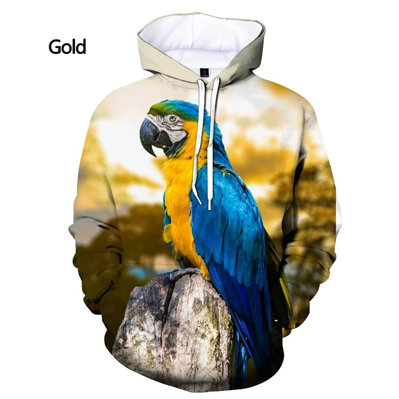 Cute Parrot Graphic Hoodies Fashion Funny Long Sleeve Funny 3D Birds Printed Hooded Pullovers For Men Casual Harajuku Sweatshirt