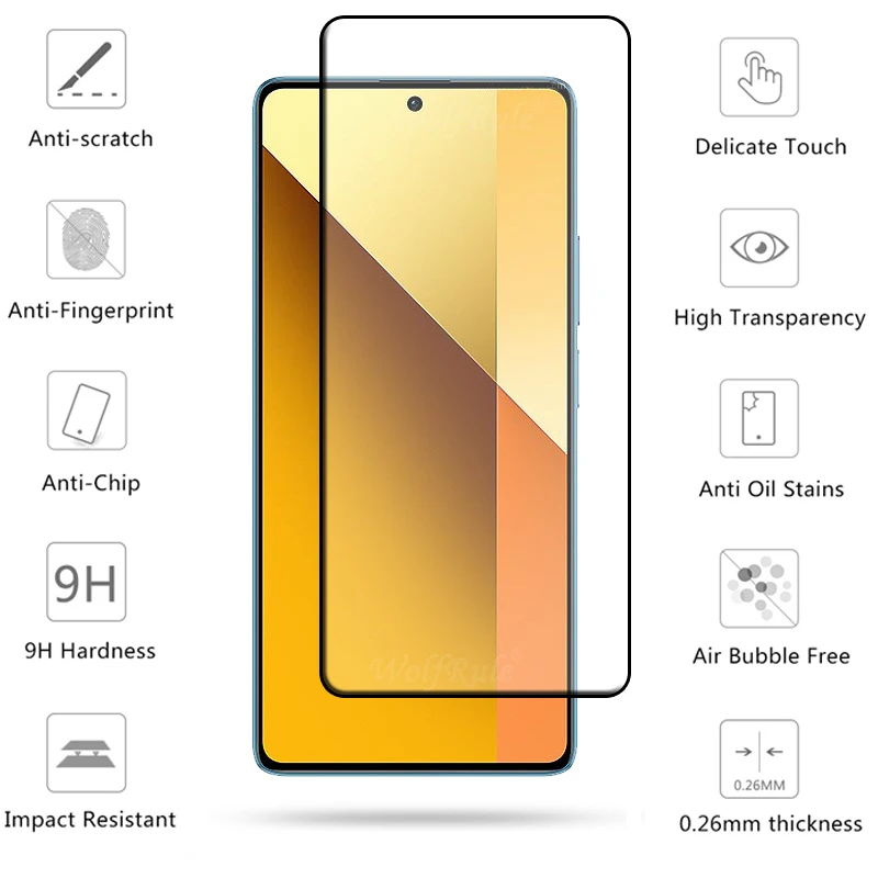 Protector de pantalla de vidrio para Xiaomi Redmi Note 13 5G, pegamento de vidrio 9H, 1/2/3/4 unidades