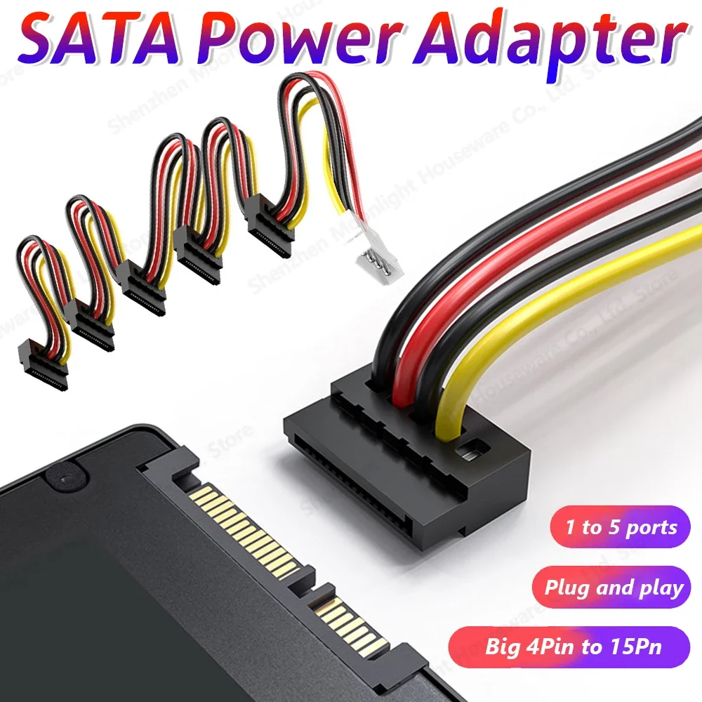 

Hard Drive Power Supply Splitter Cable SATA 3.5/2.5 inch 1 to 5 SATA Hard Drive Power Splitter 4 Pin to 15Pin SATA Power Adapter