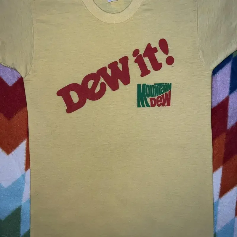 Original Vintage 80s Mountain Dew Promo T Shirt Single Stitched Med Yellow Mint
