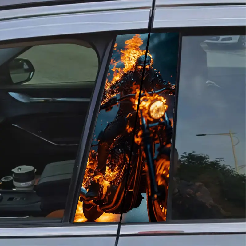 

1PC Flame Skull Universal Car Stickers Auto B Pillar Waterproof Decor DIY Car Doors Pillar Sunscreen Refit Car Styling Decals