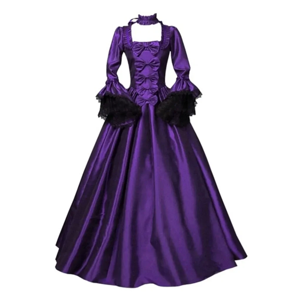 Lace patchwork flared sleeves medieval dress, court retro long dress